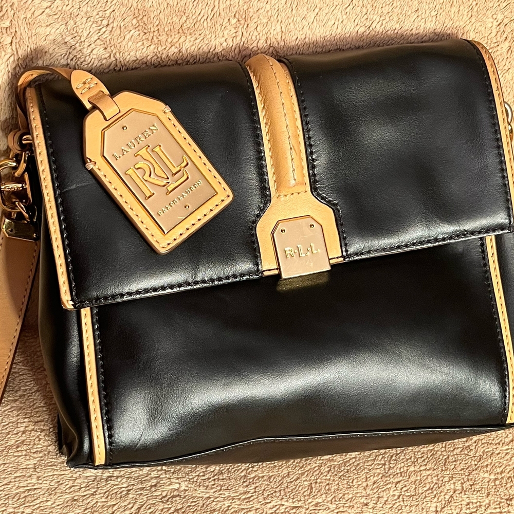 Lauren Ralph Lauren Black and Tan Crossbody Bag